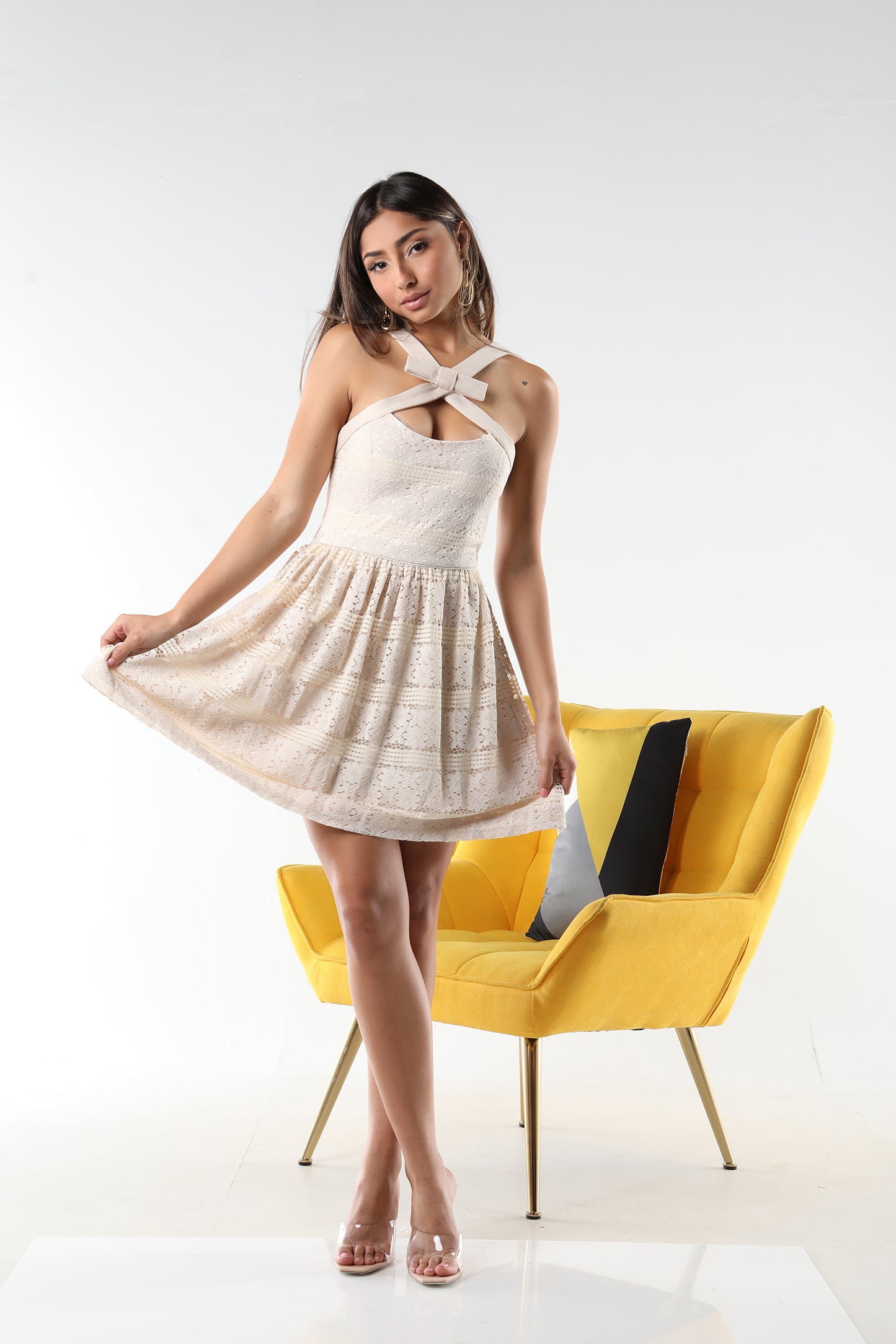 LACE MINI TAN DRESS