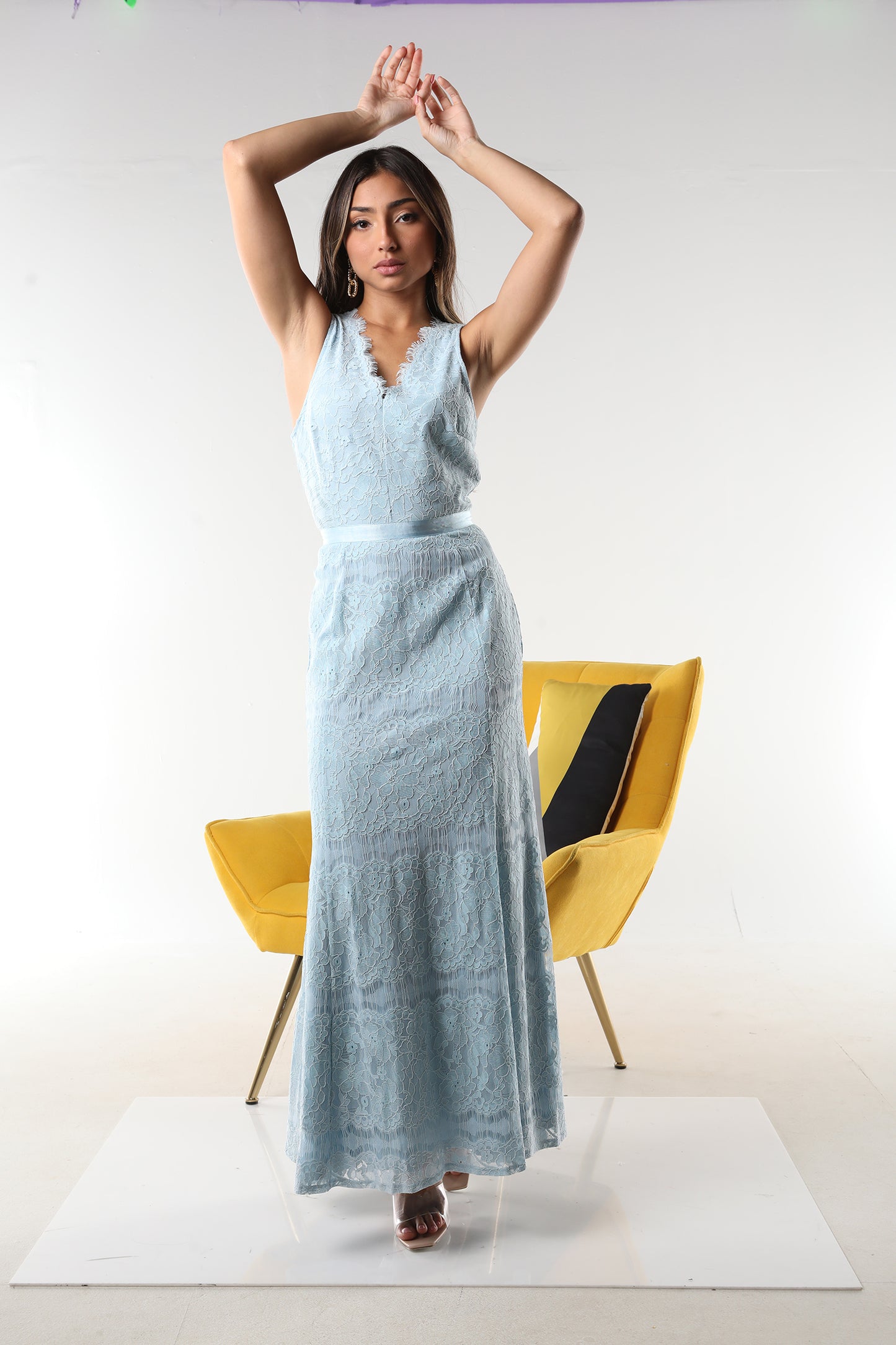 BLUE LACE LONG DRESS