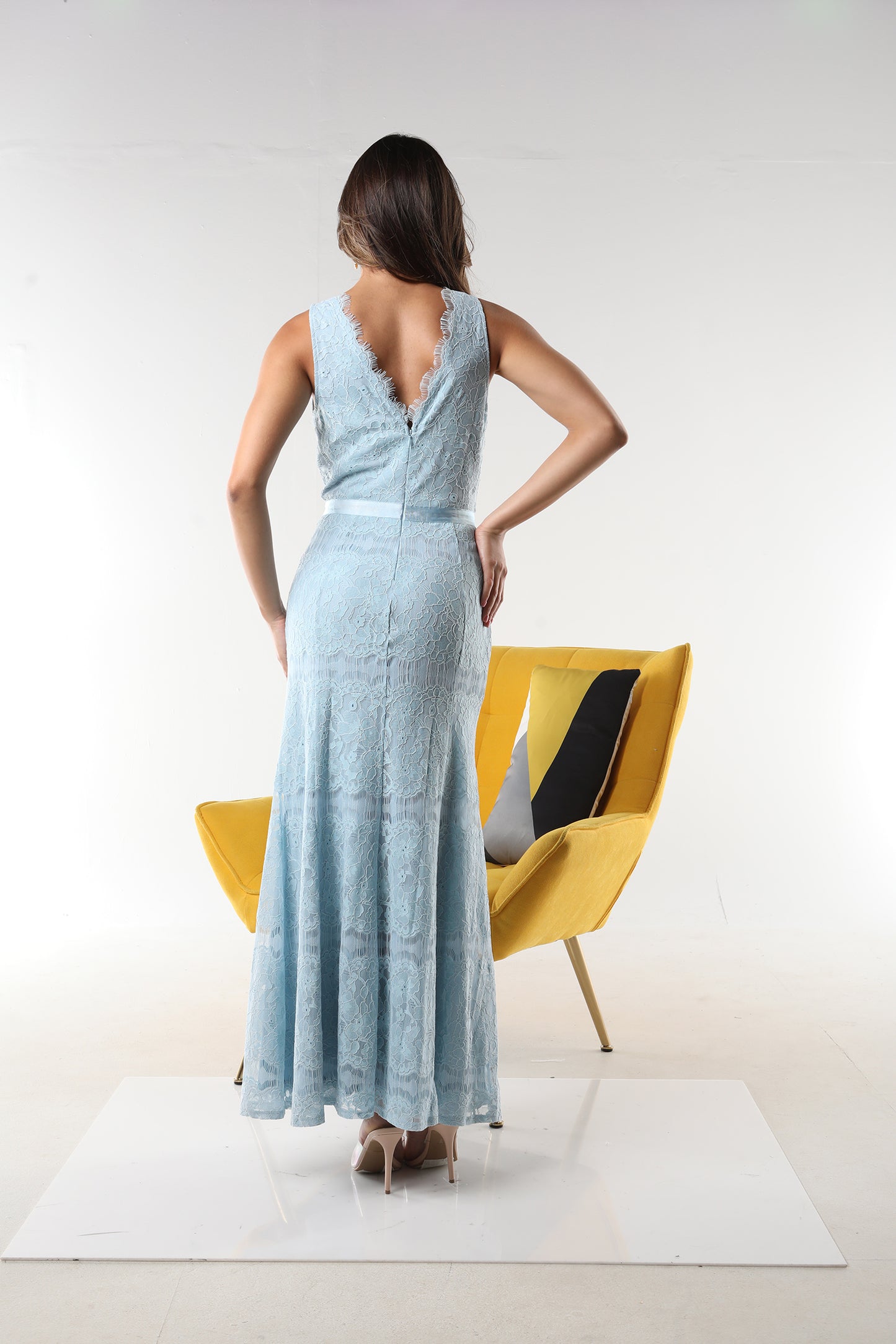 BLUE LACE LONG DRESS