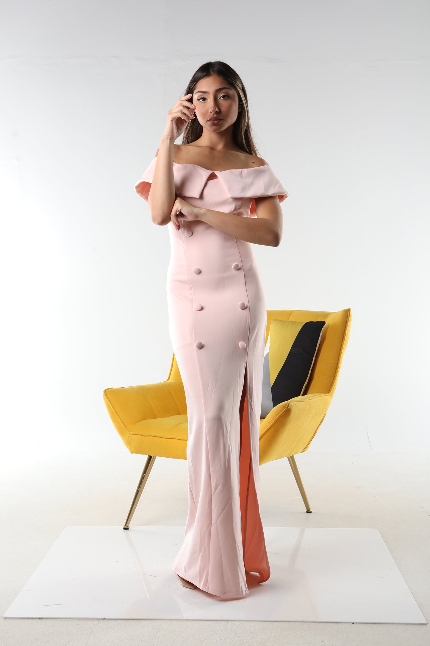 OFF-THE SHOULDER PINK LONG DRESS