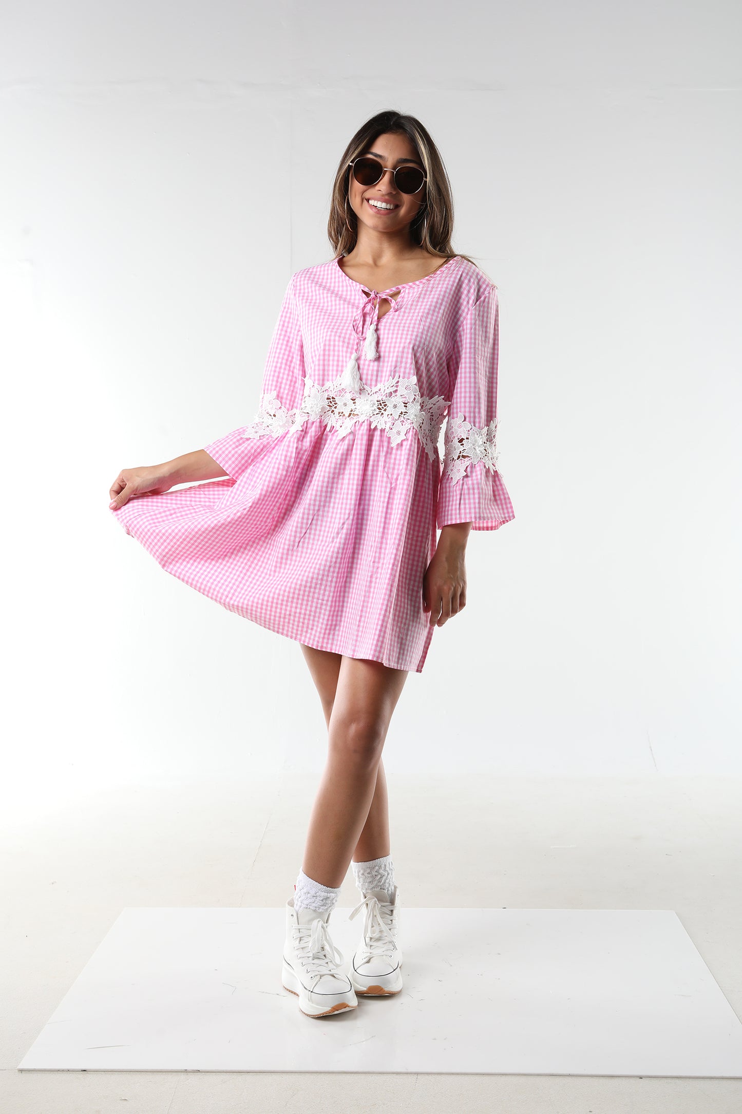 VINTAGE-DRESS-GIRL-STYLE-LONG-SLEEVE-CHECKERS
