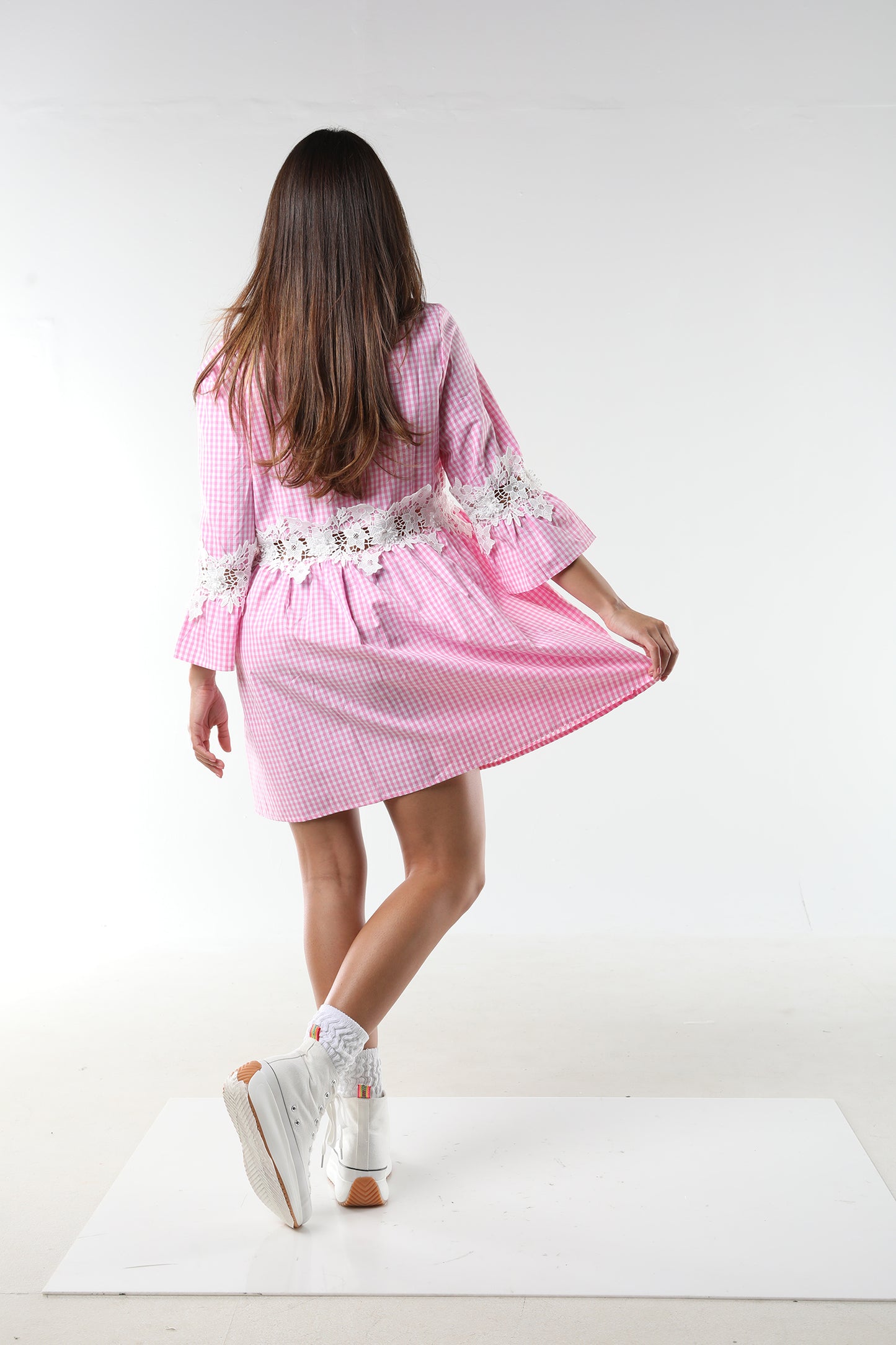 VINTAGE-DRESS-GIRL-STYLE-LONG-SLEEVE-CHECKERS