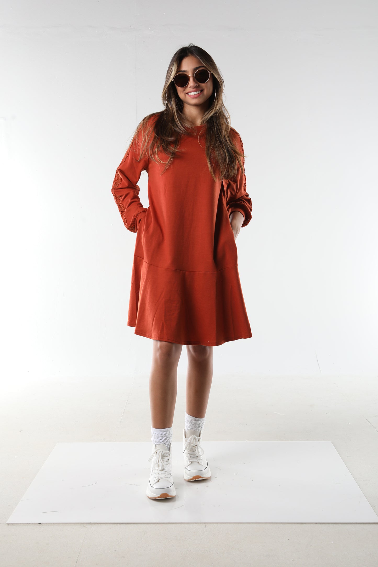 PLAIN DRESSES CASUAL SHORT DRESS TERRACOTA