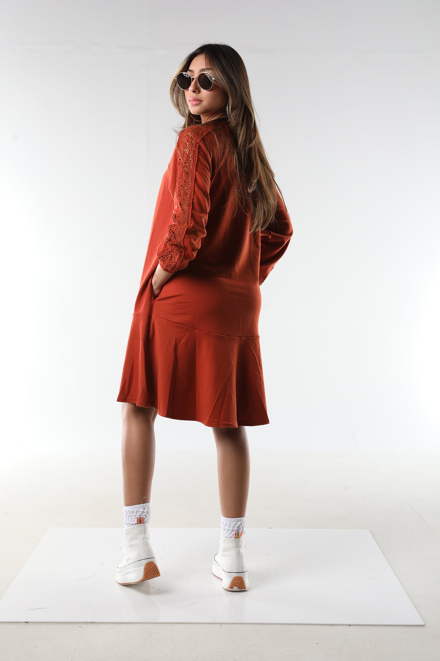PLAIN DRESSES CASUAL SHORT DRESS TERRACOTA
